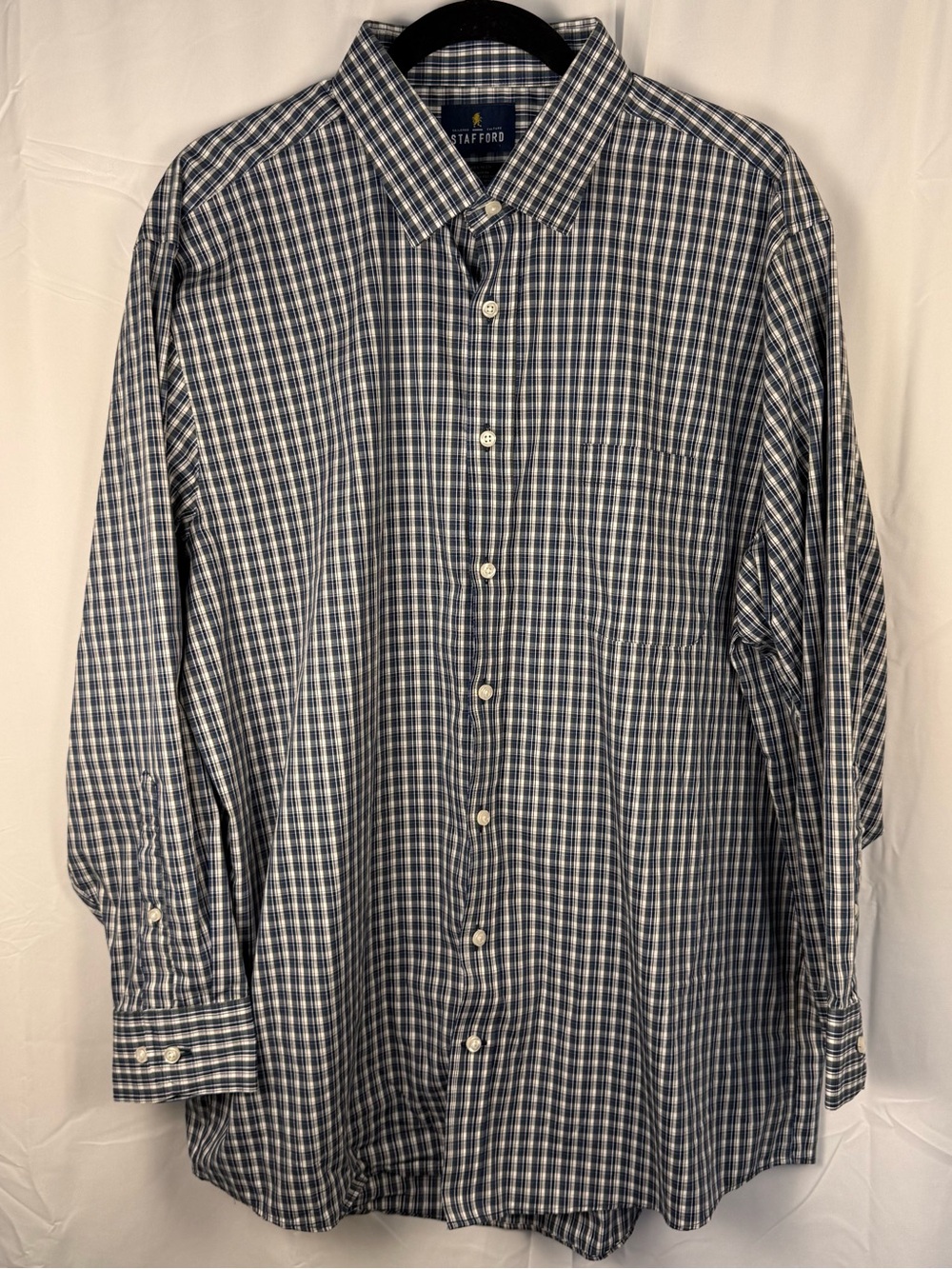 Stafford Smart Tech Plaid Dress Shirt Men’s XL 17-17.5 Regular Fit